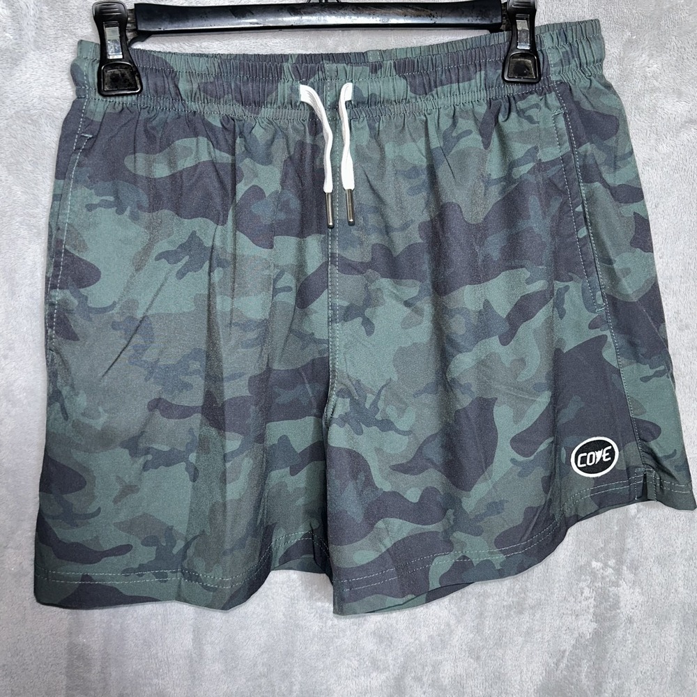 NEW Cove Board Shorts Mens 32/5 Green Camo Stretch Drawstring Zipper Pocket